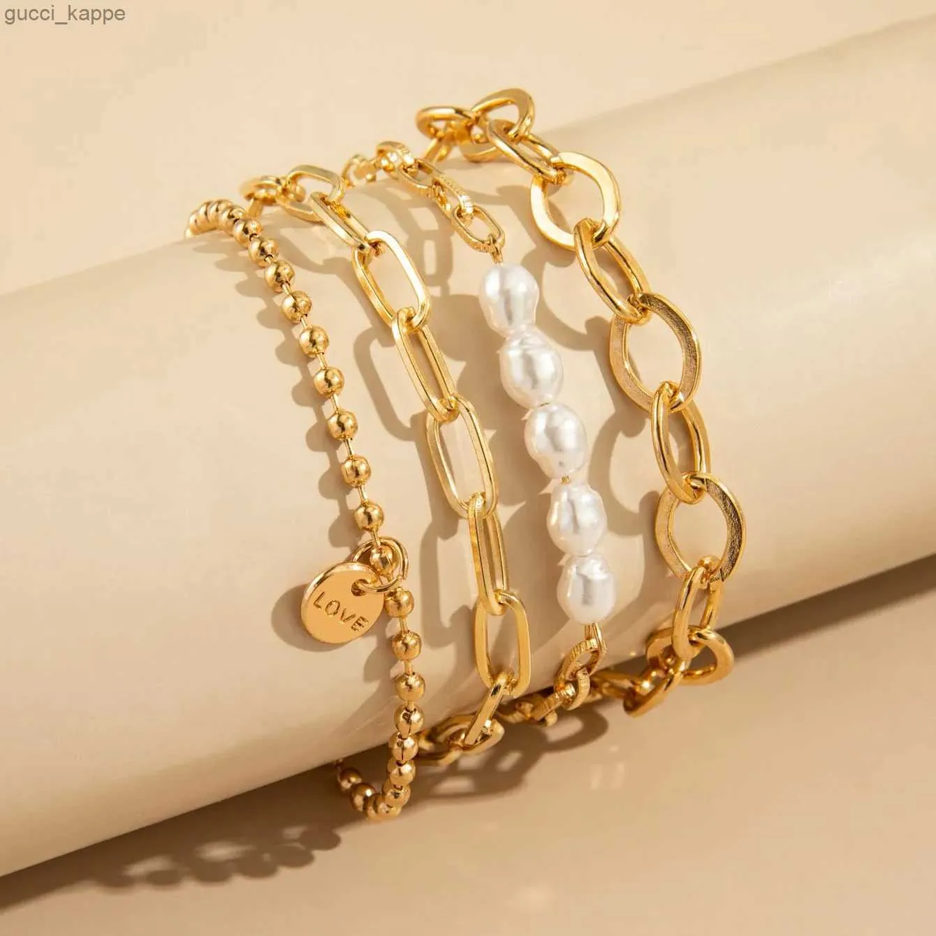 Beaded Bohemian Pearl Chain Armband Set For Women Trendy Gold Color Link Chain Bangle Girls Trendy Jewelry Accessories