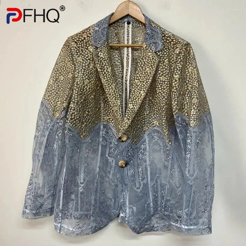 Herrdräkter PFHQ Perspektiv Design Male Blazers Tide Summer Breatble Cool Stilig Organza broderad kreativitet Thin Coat 21Z4560