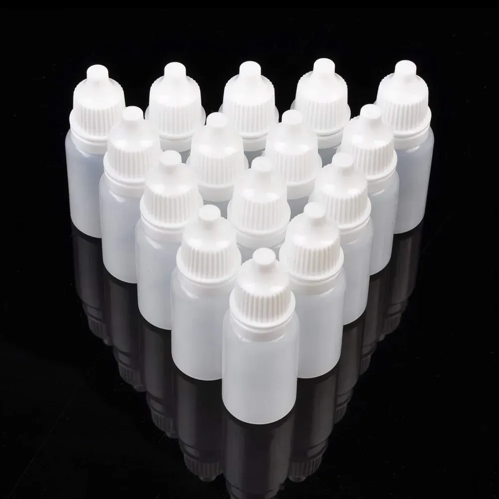 Flaskor 100 st 10 ml plast droppflaska tom pressbar ögon vätska eterisk oljepress flaska små dropper påfyllbara behållare
