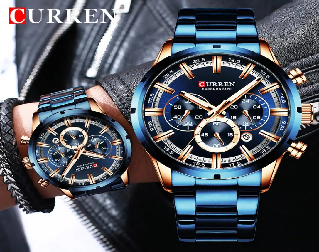 Nouveau Curren Sport Men039s Horloge en acier inoxydable Top Brand Luxury Watch Chronograph Quartz Watch Men Drop Relogie Masculi4562513