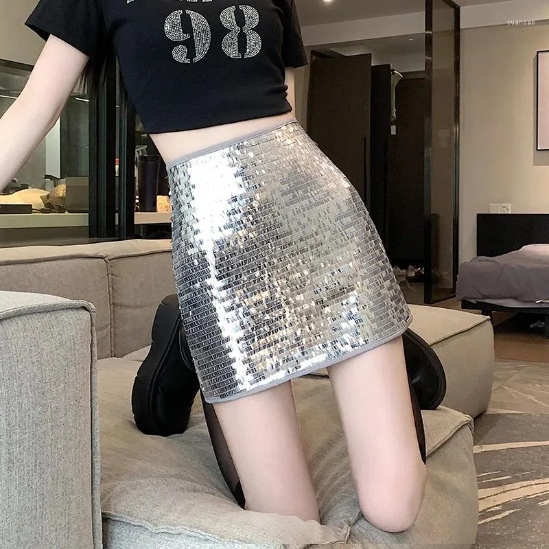 Röcke Pailletten Wickelte Frauen 2024 hohe Taille leuchtend A-Line-Minirock süße Anti-befriedigte Skinny Streetwear Sommer Dropship