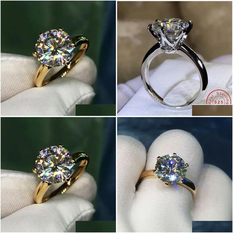 Anneaux Solitaire 1.5ct Lab Diamond 24k Ring Gold Original 925 Sterling Sier Engagement Band pour femmes bijoux de mariée Livraison de gouttes OT2XB