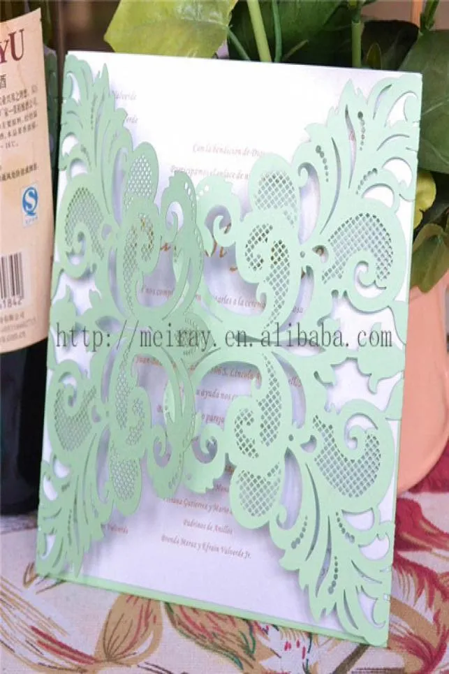 Fourniture verte de la menthe entière Fournitures laser Card en papier vert menthe Card de mariage vierge invitations de mariage 20164489676