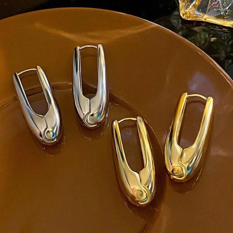 Brincos de argolas da moda de cor de ouro geométrica para mulheres simples água de metal gota lisa jóias de huggie