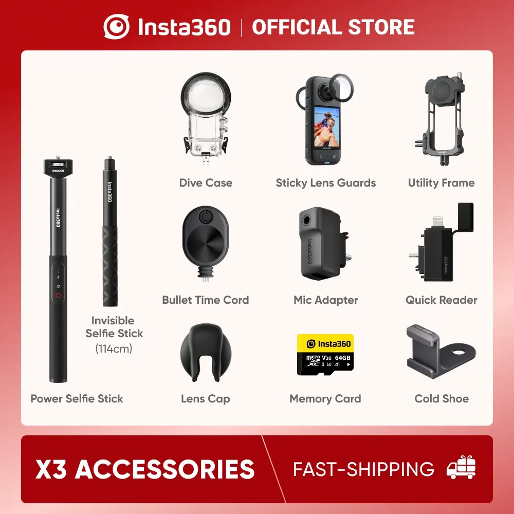 Câmeras Insta360 X3 Acessórios Rápido Reader/Adaptador de MIC/Quadro de Utilitário/Caso de Mergulho/Power Selfie Stick Action Action Camera Acessórios