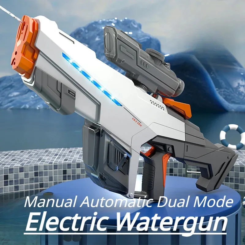 Elektrikli su silahı otomatik sürekli atış su silahı büyük kapasiteli hızlı çekim yaz plaj havuzu oyuncak pembe silah çocuk hediye 240422