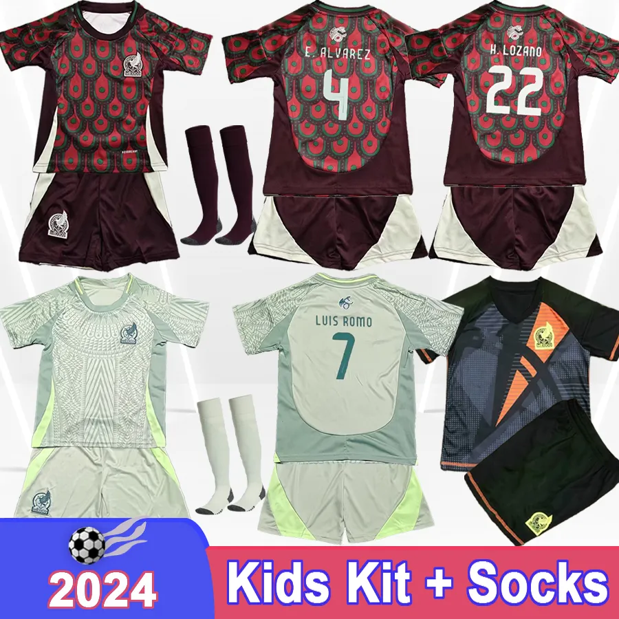 2024 Mexico Kids Kit Soccer Jerseys H. Lozano Araujo G.Ochoa Rodriguez E.Sanchez Arteagaa J.Gallardo Home Away Doelman voetbaloverhemden