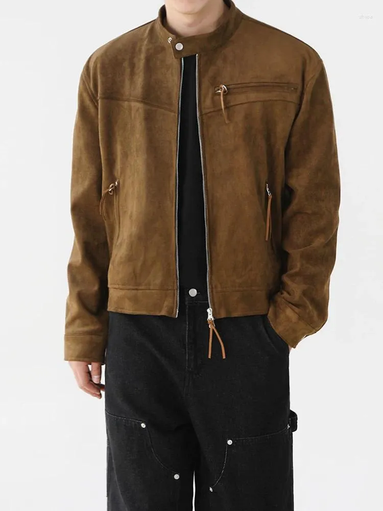 SYUHGFA Men's Suede Stand Collar suede bomber jacket SYUHGFA Men's Suede Stand Collar suede bomber jacket