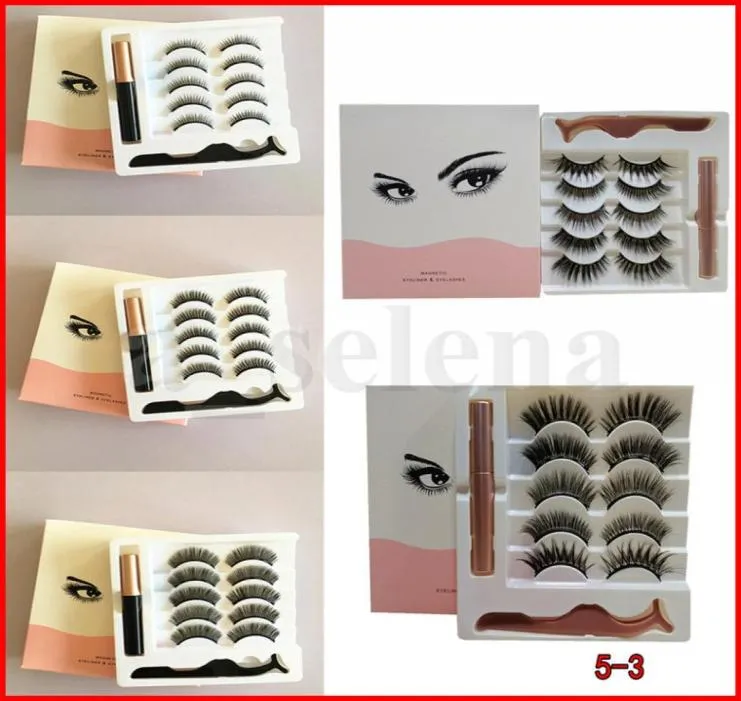 Magnetischer Flüssigkeit Eyeliner falsche Wimpern Pinzetten Magnet Augenwimpern Kleber Make -up -Werkzeuge 5 Paar Wimpern 3 in 1 Set7856663