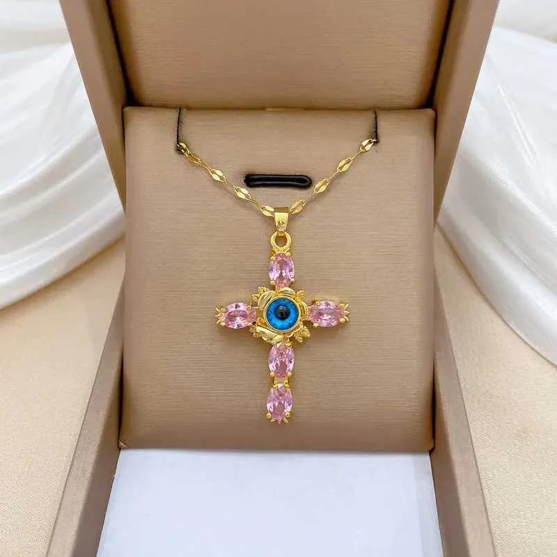 Collares colgantes de moda con cruz de ojo de diablo, collar ligero y femenino, hermoso, cadena de clavícula versátil_voghion.com