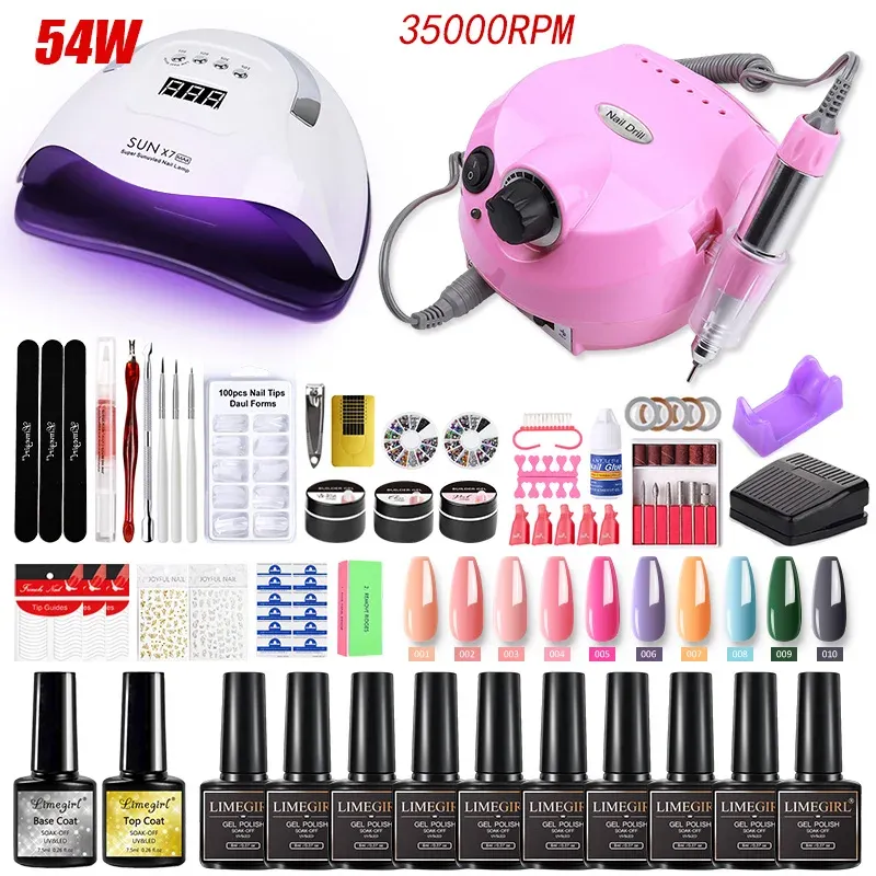 Kits Manicure Set LED Nail Dryer Nail Set Electric Nail Drill Kit 20/10 Färger Nagel Gel Polish Kit Tools Set for Nail Art Nybörjare