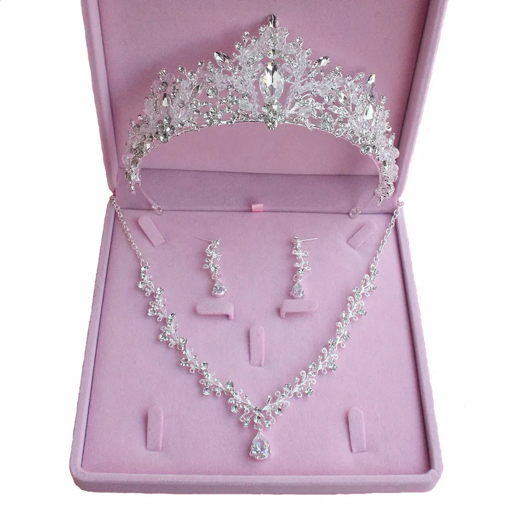 Halsketten Brautschmuck Set Hochzeitskronen für Bräute Tiaras und Kronen Braut Kristall Strass Halskette Tiara Hochzeitshaarzubehör