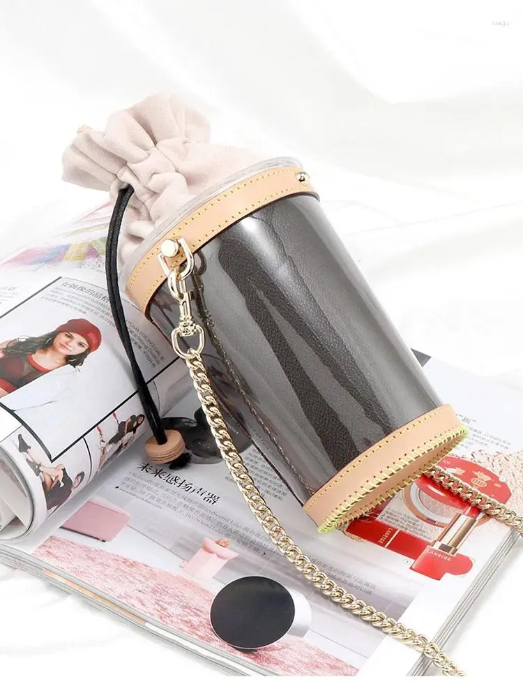Сумки для плеча DIY сумки Crossbody Women Mini для телефона Clear Pvc Barrel Barreble Paper Caffee Caffee Onge Chain Girl