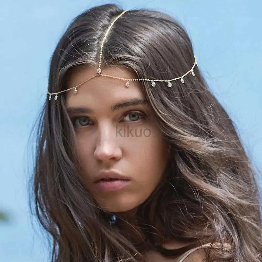 Wedding Hair Jewelry Stonefans Bohemia Headband Crystal Hair Jewelry Women Metal Head Chain Headpiece Indian Boho Headdress Wedding Hair Accessories d240425