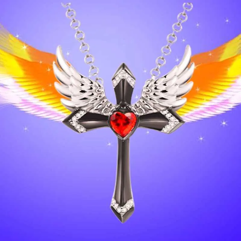 Collana con ciondolo croce e ali d'angelo gioiello classico donna_voghion.com
