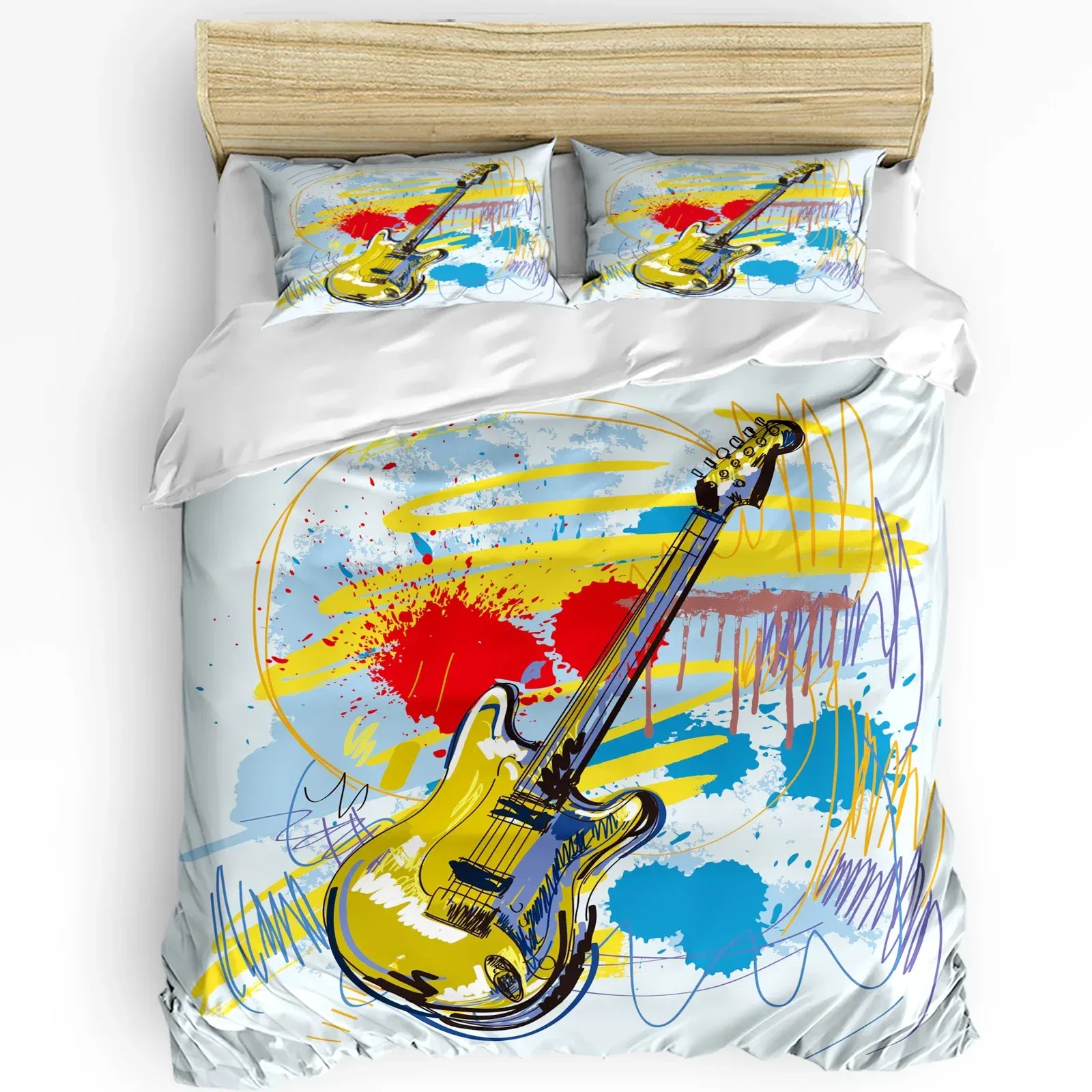 sets Colorful Guitar Rock Music Splash Art Duvet Cover 3pcs Bedding Set Home Textile Quilt Cover Pillowcases Bedding Set No Sheet