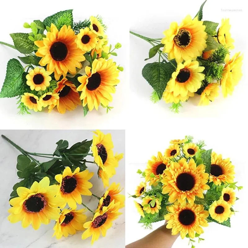 Fleurs décoratives 4 types beaux bouquet de tournesol simulation de soie de soie fleur de haute qualité artificielle maison jardin décoration de mariage