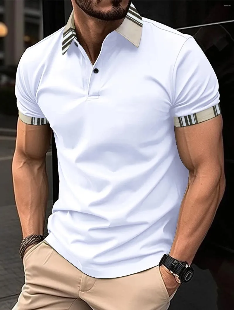 Herren Polos Sumer Kragen Druck Revers Anti-Pillin Pure Color Polo Shirt Kurzarm Casual Business Fashion Slim Fit