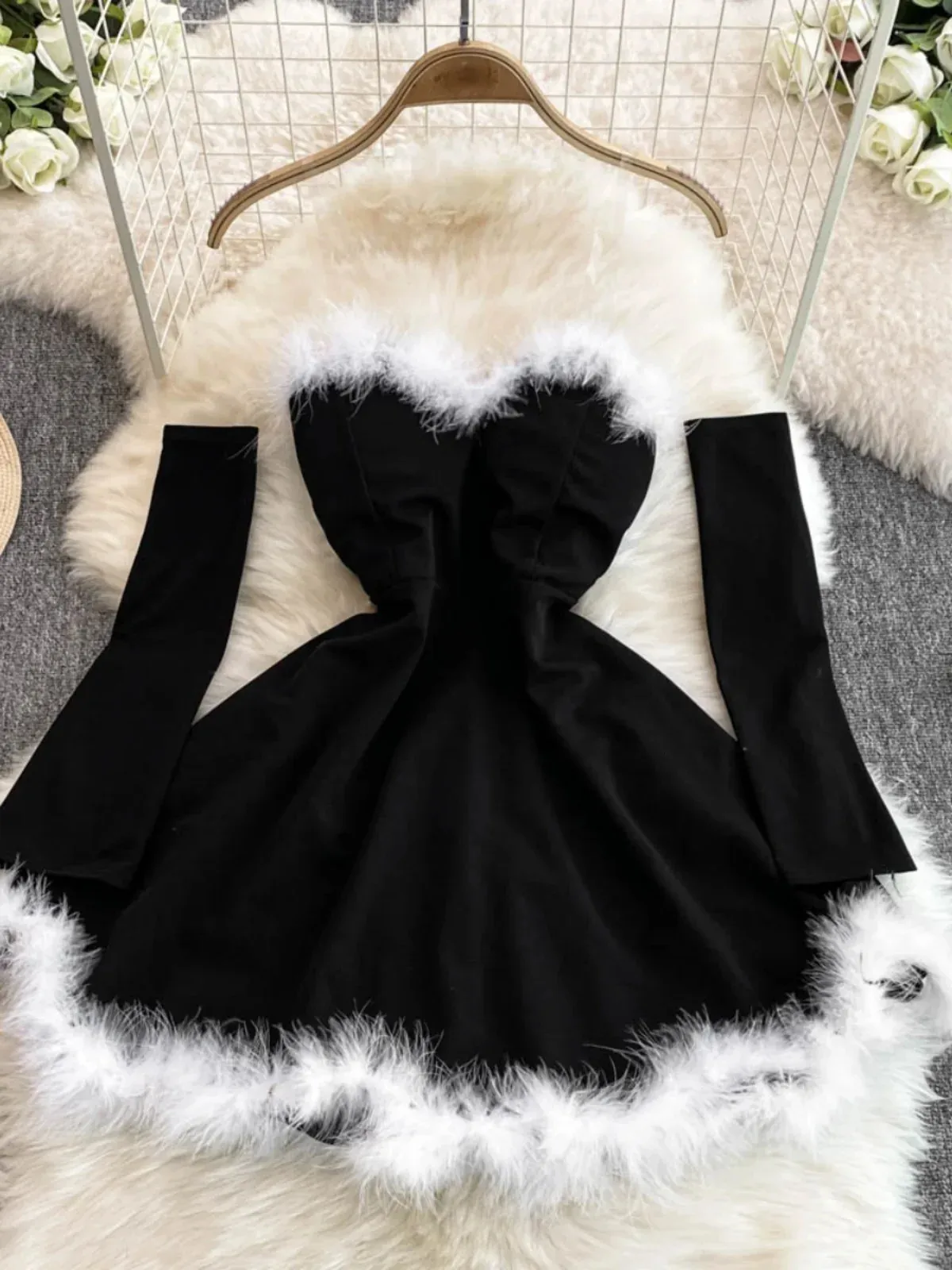 strapless open back dress Mrs Claus Costume for Women Sexy Red Fluffy Santa Dress Christmas Outf –  Mega Mart Center