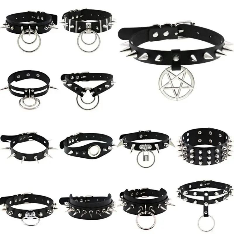 Kettingen Nieuwe Goth Punk Spike Rivet Choker Kraag voor vrouwen Steampunk Pentagram ketting Emo nekriem Cosplay Toofster Gotische accessoires