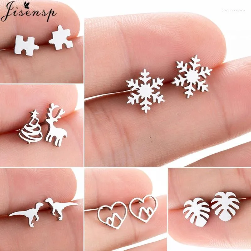 Orecchini per borchie Fashion Cute Snowflake per donne Orecchi di cervo di dinosauro per foglie minimalisti