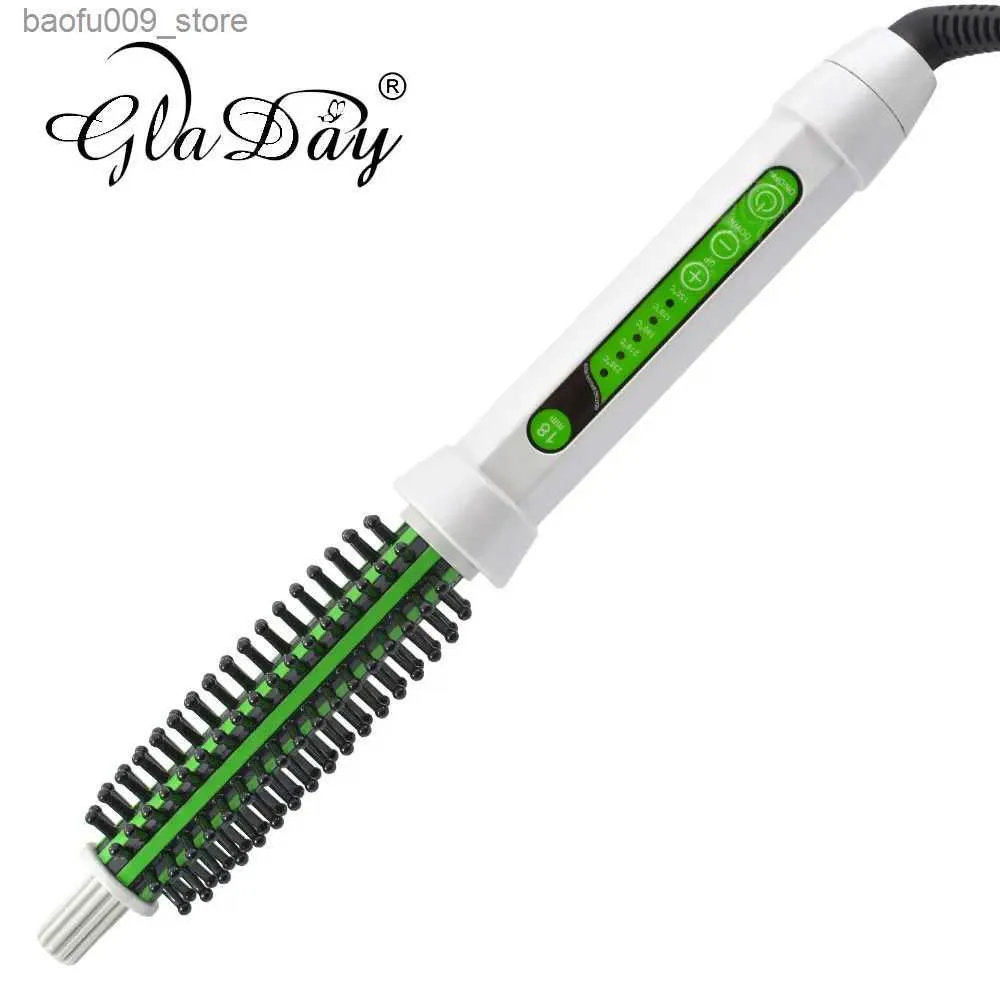 Curling Irons Ceramic Curly Hair Brush Electric Comb LED Q240425