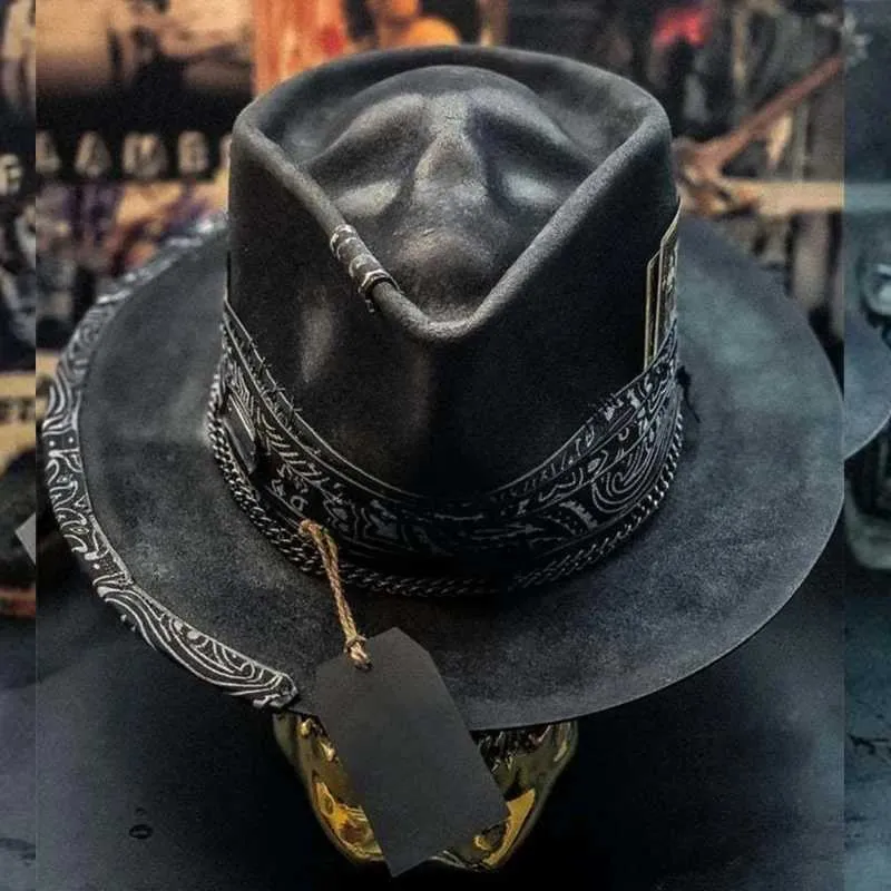 Chapéus de aba larga chapéus de balde de halloween squeleleton chapéu de cowboy de moda estranha moda halloween festa de fundo de celebração da família y240425
