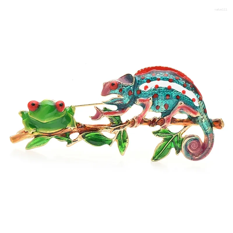 Brooches Wuli&baby Lovely Lizard And Frog For Women Unisex 3-color Enamel Gecko Animal Party Casual Brooch Pins Gifts