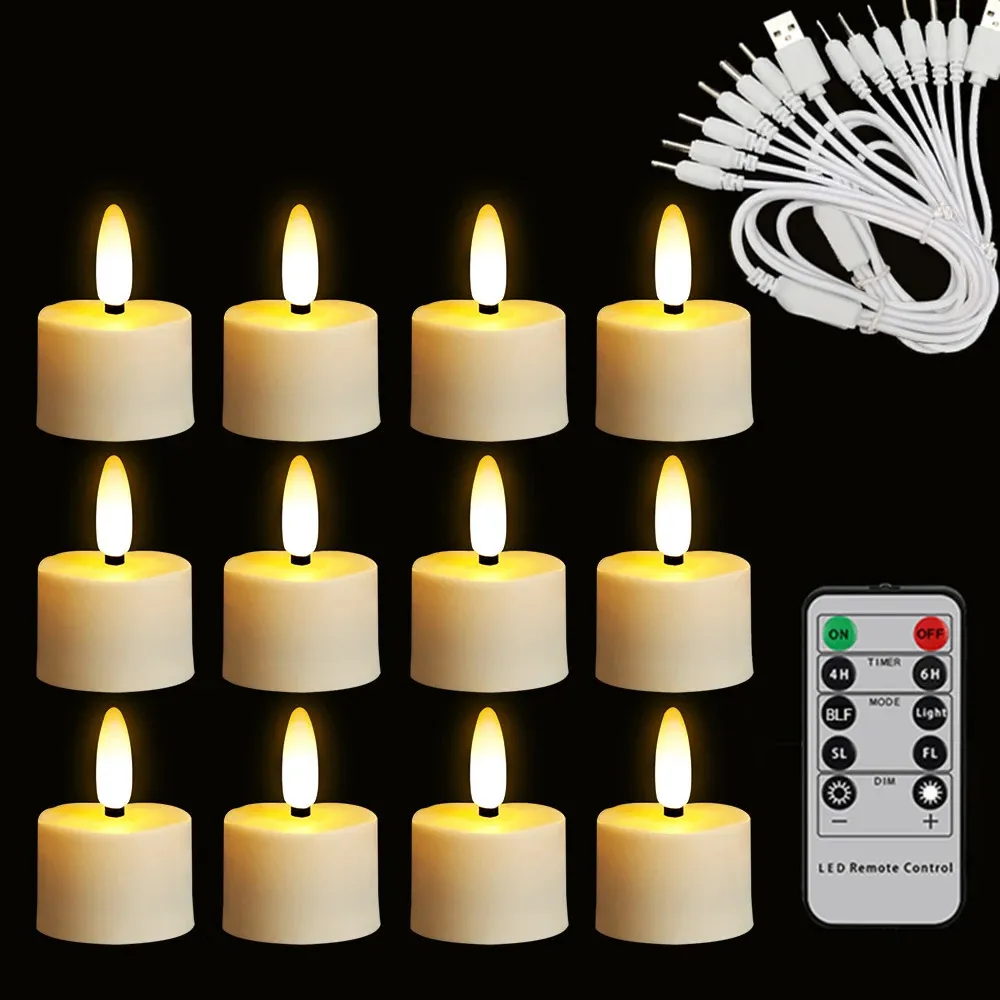 Velas LED Recarregam o Timer de Timer Remoto Flames Remoto para o dia dos namorados Candle Home Decoration Christmas 240417