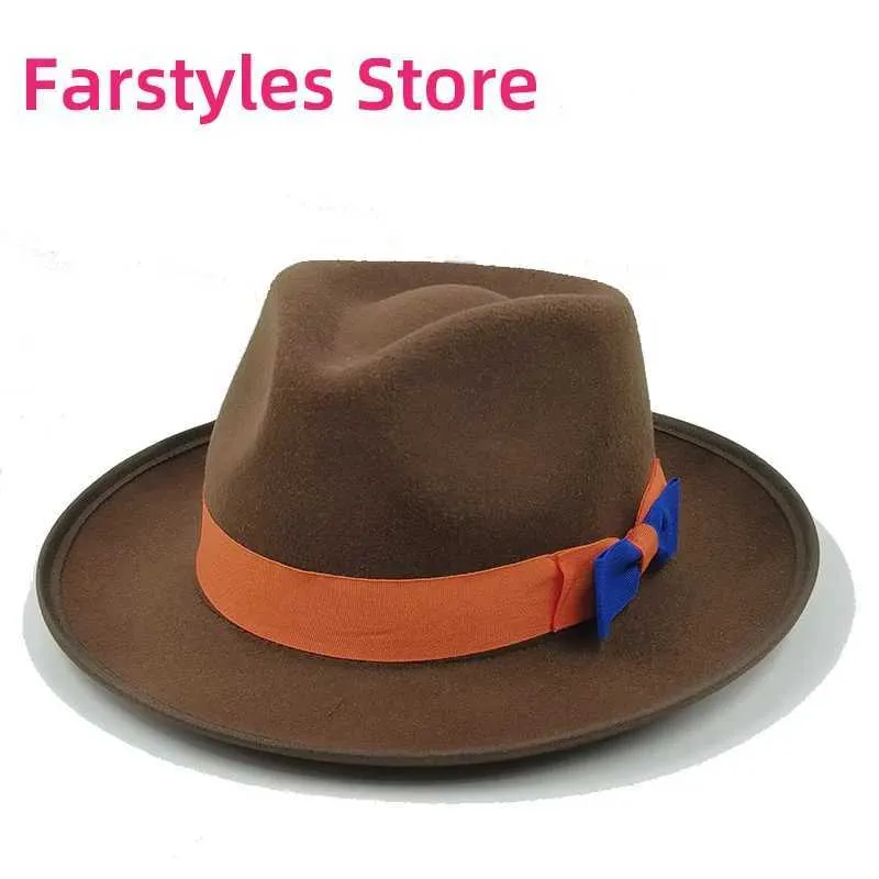 Chapéus de aba larga Chapéus de balde trilby Curvo Eaves Fedora chapéu para homens homens cavalheiros hambúrguer chapinho chapéu vintage inverno outono sombrero hombre y240425