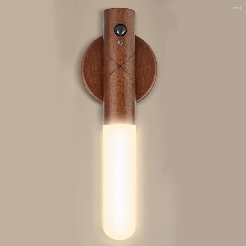Lampa ścienna Magnetyczna nocna światło czujnik drewniany drewniany kinkiety.