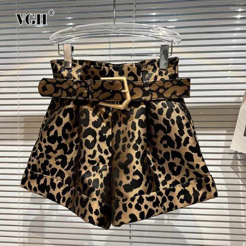 Cortos de mujer vgh hit color leopardo impresión informal para mujeres cinturón de mosaico de alto control pantalones mínimas de moda femenina estilo de moda femenina