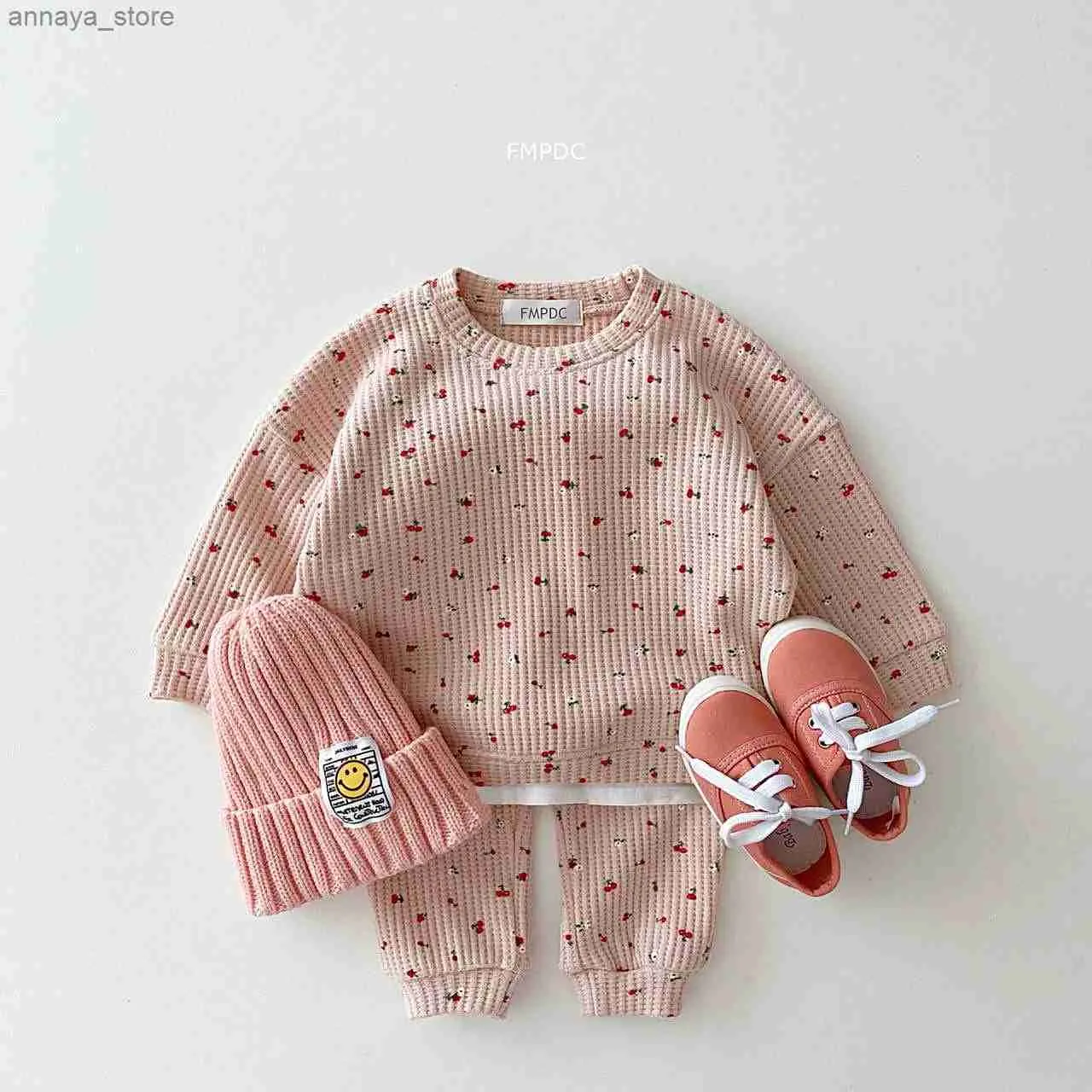 Clothing Sets 2024 New Toddler Kids Waffle Cotton Clothes Set Many Fruits Print Sweatshirt + Casual Pants 2pcs Boys Suit Baby Girl OutfitsL2404