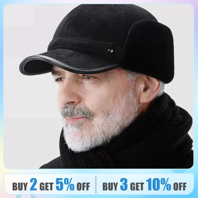 Softball Old Man Hat Mężczyzna zimowy zimny grzmot przedni czapka średnia starsza darek aksamitny tata ochrona ucha ciepły bawełniany kapelusz