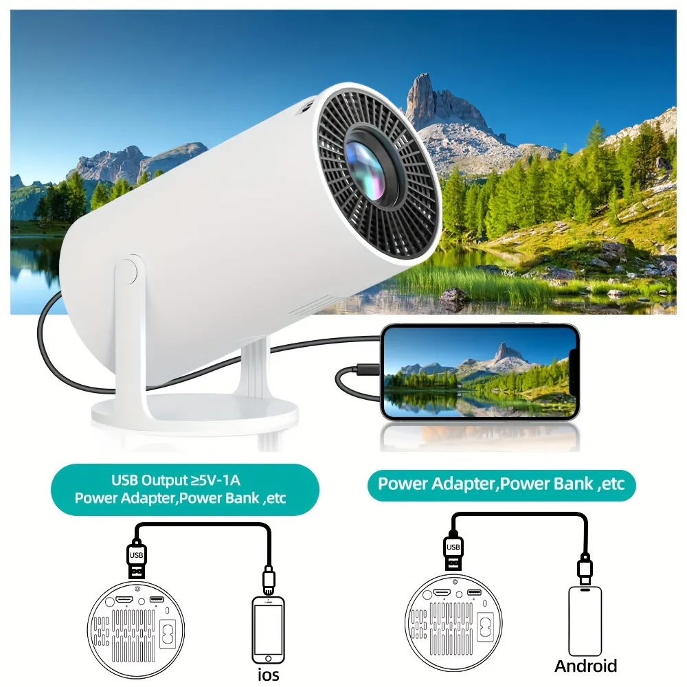 Draagbare HD-projector met automatische keystonecorrectie en 180° rotatie, Android11 WiFi 6/BT5