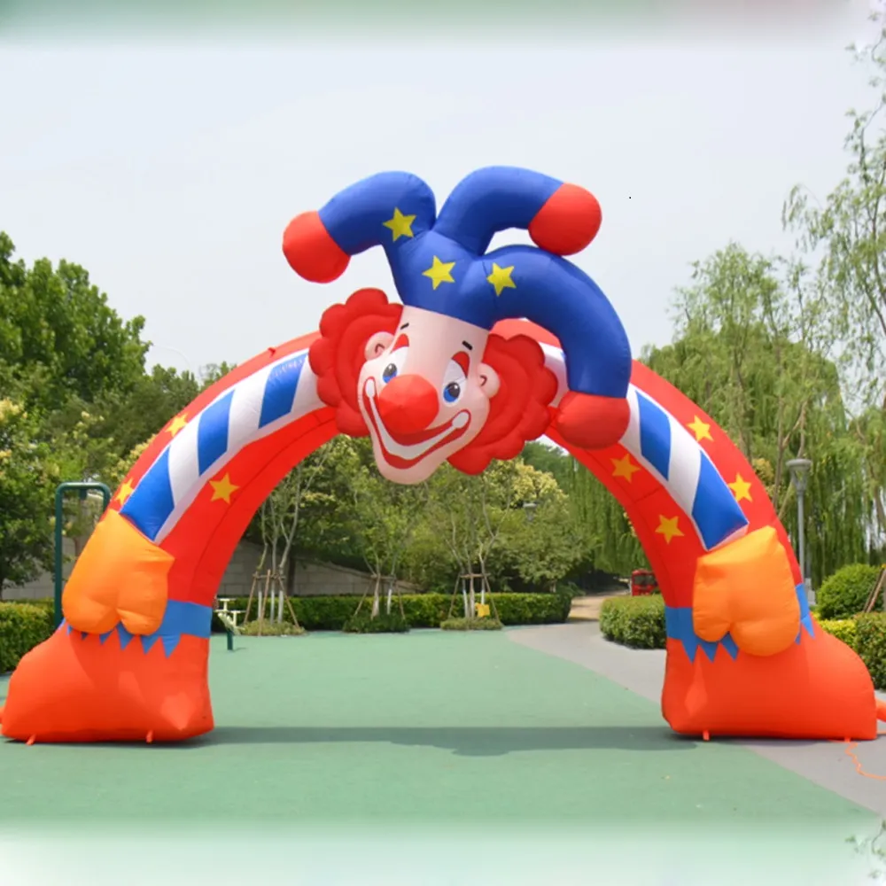 10 m bred (33ft) med fläkt utomhus attraktiv reklamevenemang Uppblåsbar clown Arch Cartoon Archway till salu Välkommen ingångs bågen Carnival Party