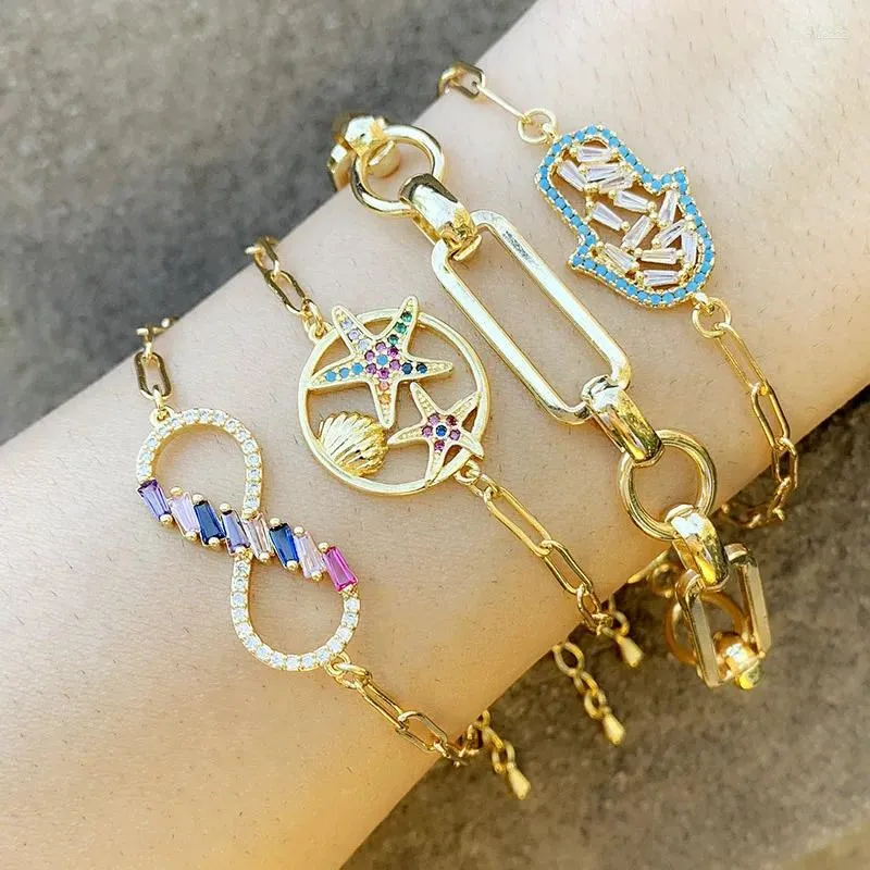 Bracelets de liaison 2024 Design Crystal Géométrique pour les femmes Girls Gold Color Micro Pave CZ Oval Heart Star Wristband Bijoux Party