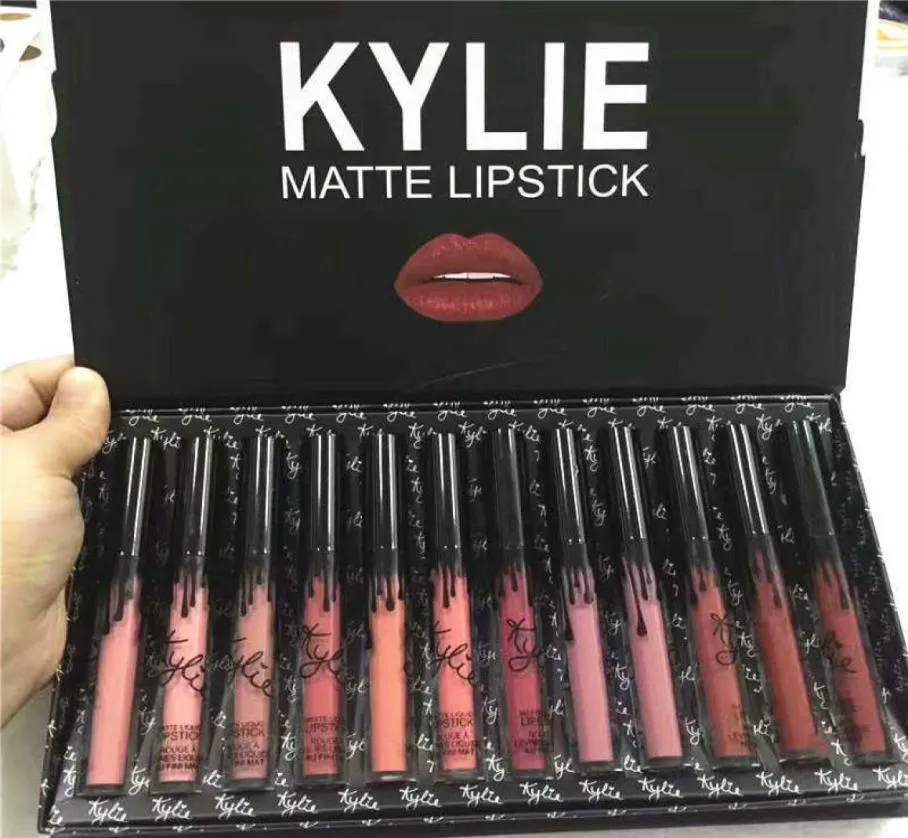 12pcs in 1 KY Matte Liquid Lipstick Kit Long Lasting Lip Color Gloss Foundation Makeup Lipgloss Set NonStick Cup Highest quality6192199