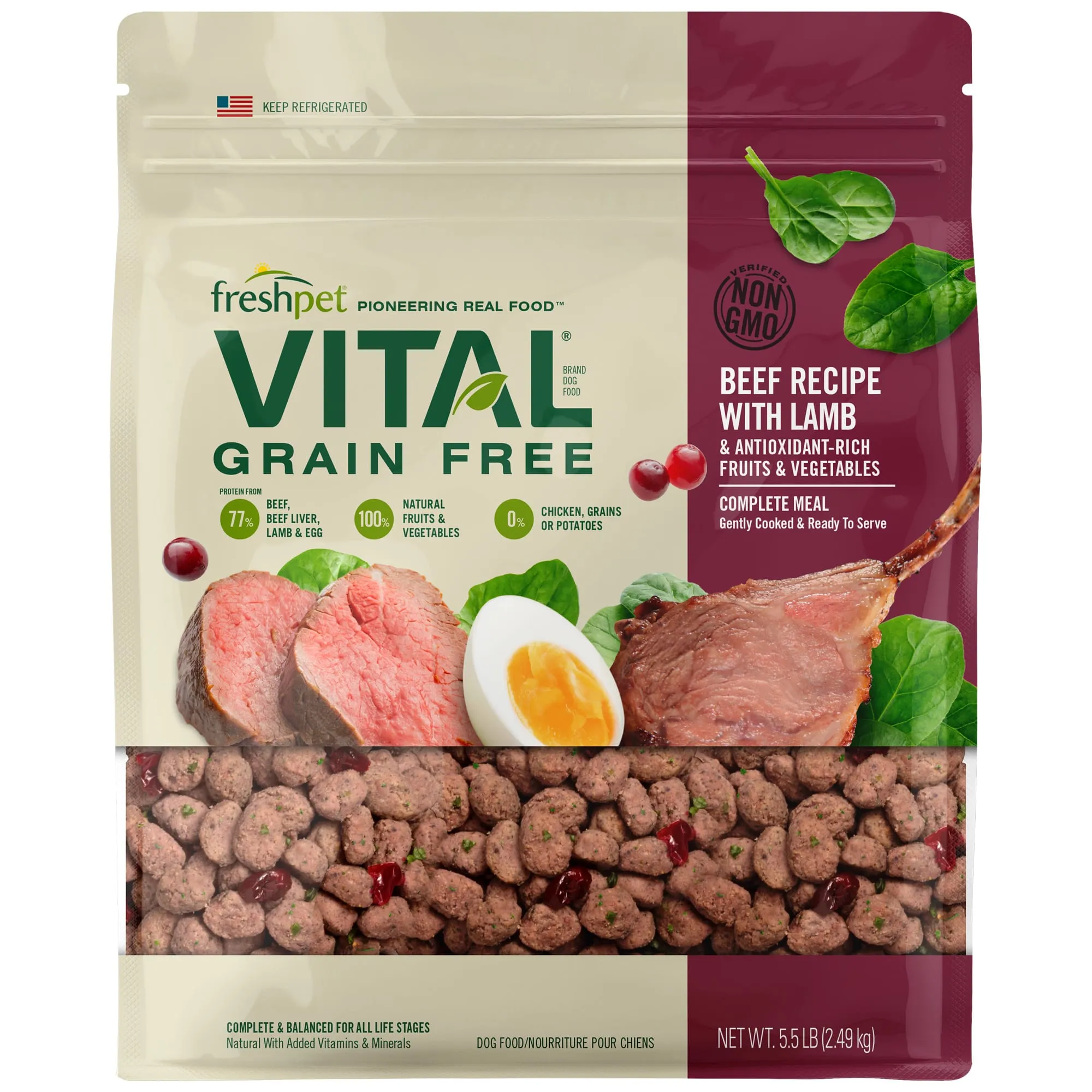Freshpet Vital Complete Meals Grain-Free Beef Fresh Dog Food, 5.5 lbs ...