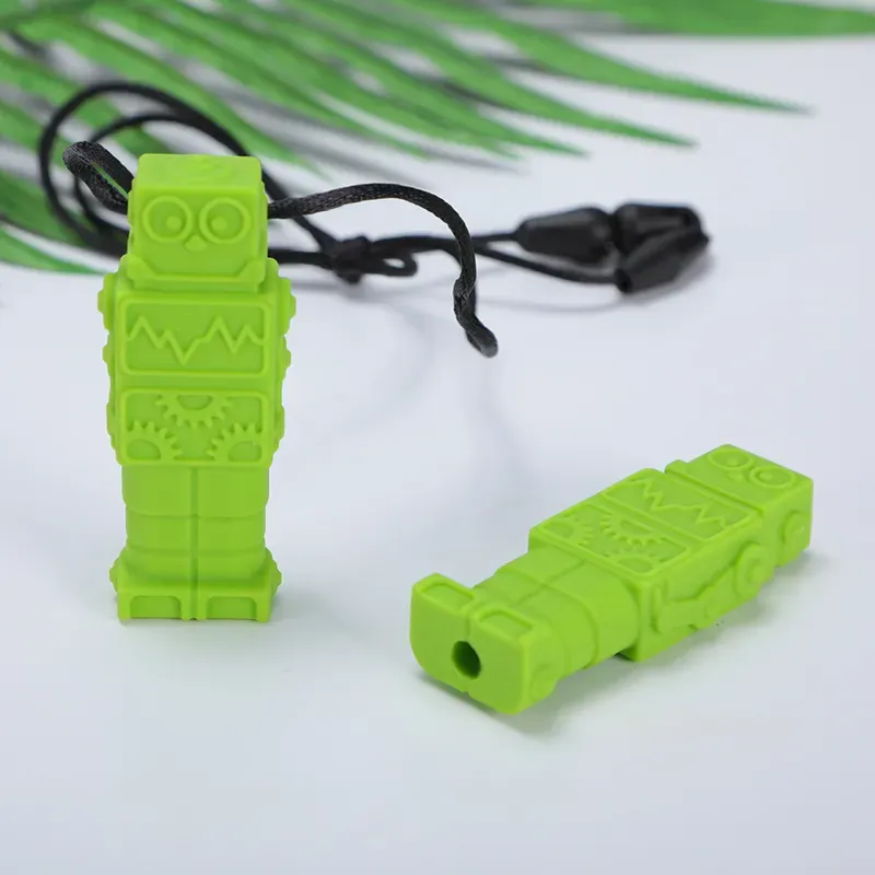 Robot Chewy Pendant Silicone Oral Sensory Chew Necklace Baby Teethers Robot Pencil Topper Teething Toy Buddy Sensory Chew Aid