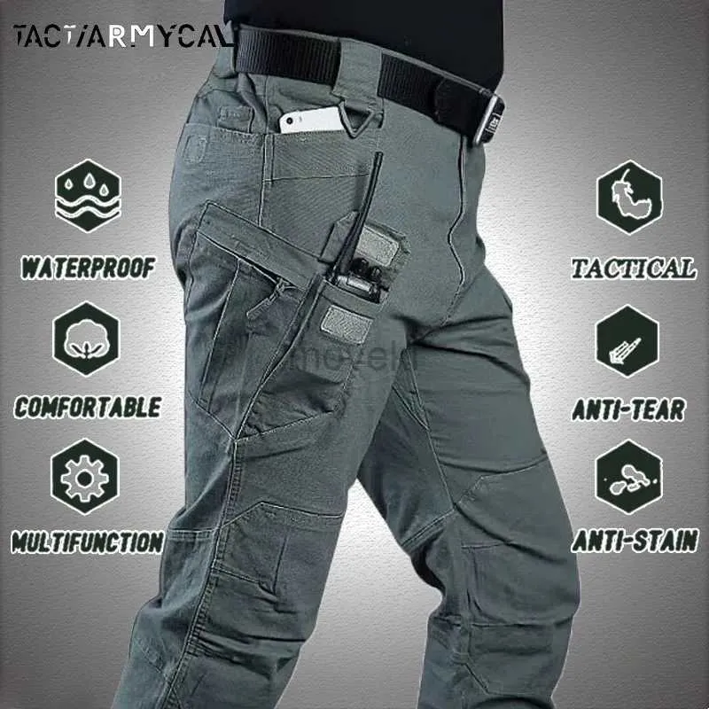 Calças masculinas Novas calças táticas de bolso múltiplo Elasticidade Militar Urbano Tacitcal Tacitcal Cargo à prova d'água Homem Pant 6xl D240425