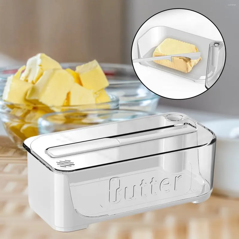 Assiettes Plat de beurre avec couteau et couvercle Boîte de rangement pratique Porte-plastique de gardien de fromage pour réfrigérateur