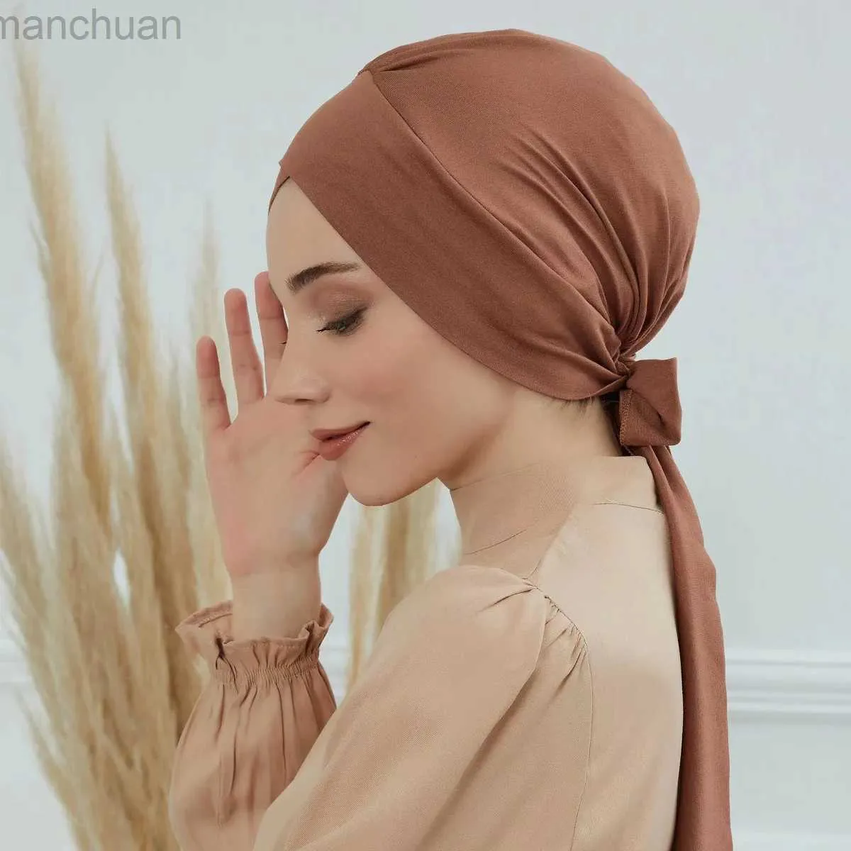 GPRN Hijabs Elastic Solid Color Solid Hijab Wrap Wrap Cabeça Chapé