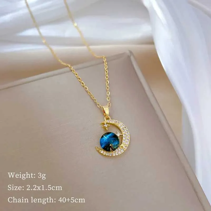 Collane con ciondolo in acciaio inossidabile, dolce cuore, chiave, stella, corona, cristallo, zircone, collana a catena girocollo per donna_voghion.com