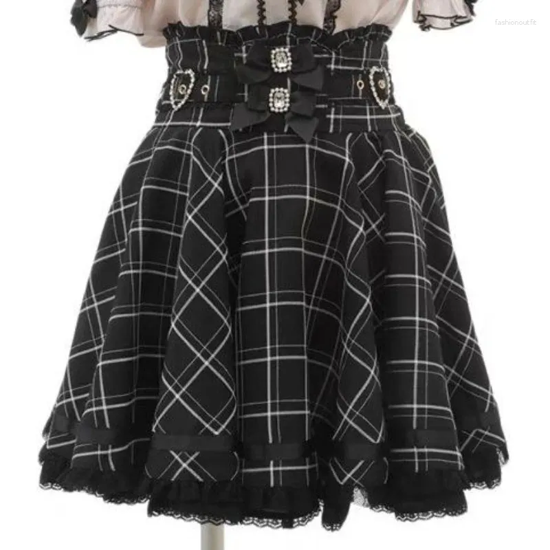 Spódnice japońska lolita urocza łuk flounce dla kobiet 2024 Summer Slim Tail Lace A-Line Mini spódnica Y2K Estetyka