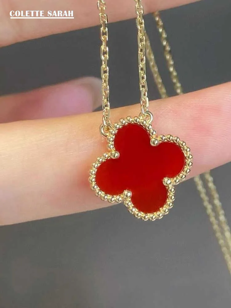 2024 Classic Four Leaf Clover Halsband hängsmycken Colette Necklace Silver Plated 18k Rose Gold Red Jade Chalcedony Black Agate White Shell Mor och dotter