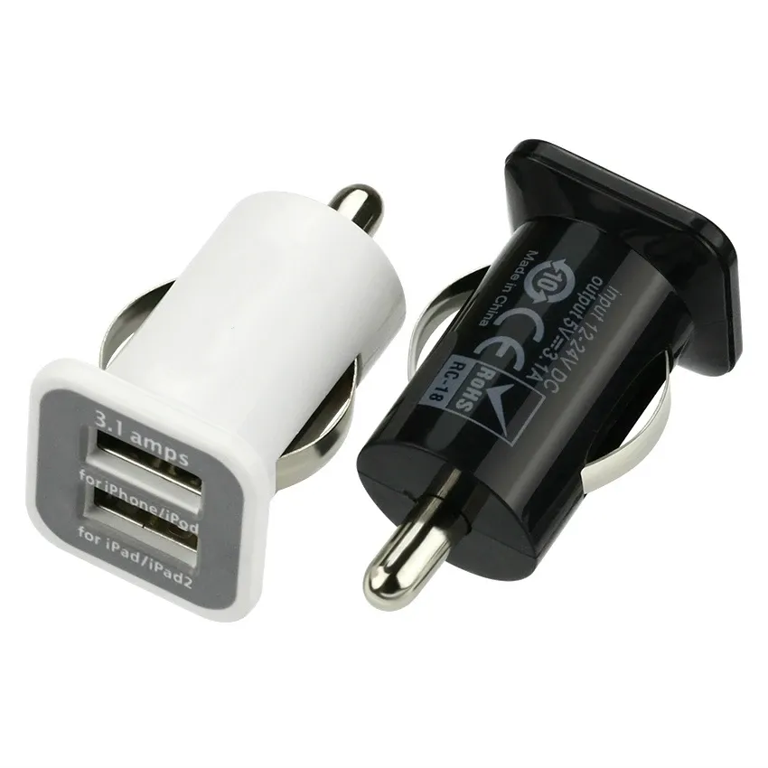 Chargers 10pcs / lotto 5v 3.1A micro automatico universale a 2 porte caricatore di auto USB per iPhone iPad IPOD Adattatore di caricabatterie / Società di sigari all'ingrosso