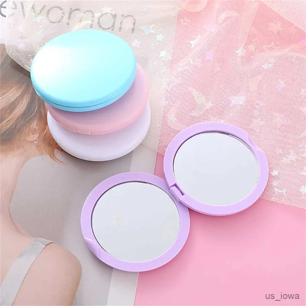 Mirrors Cream Color Makeup Mirror Round Portable GirlS Gift Hand Mini Folding Mirror Pocket Double-Sided Makeup Mirror Compact Wholesal