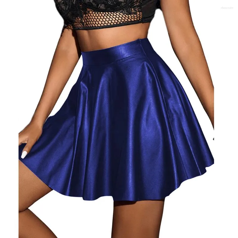 Skirts Women Faux Leather Skirt Solid Color Matte Pleated Mini Short High Waist Slim Vintage Elegant Stretch Streetwear