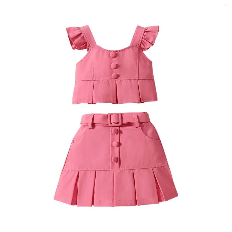 Kleidungssets Kleinkind Babygirl Röcke Outfit Frühling Sommer Kinder Kleidung ärmellose Strickweste Top plissierte einen Line -Rock Set 6 Monate